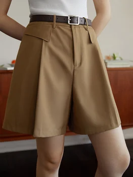 DUSHU Коммутирующий ретро Кофейный цвет Простой костюм Брюки для женщин Летние Новые Свободные удобные шикарные шорты с высокой талией для женщин