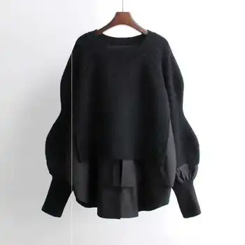 2023 Весна Осень, Новый женский свитер, модный свитер, пуловер из двух частей, сшитый вручную, женский топ