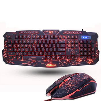 Игровая клавиатура и мышь с подсветкой, USB Проводная Водонепроницаемая, крутая, синяя, красная, фиолетовая для портативных ПК, США