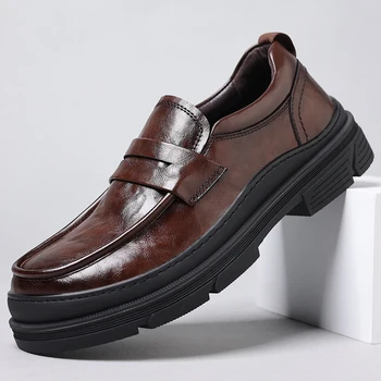 Мужские лоферы, обувь из высококачественной натуральной кожи, мужские деловые модельные туфли черного цвета, повседневная социальная обувь, мужская обувь