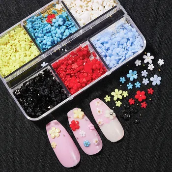 6 Сеток 3D Акриловых подвесок для ногтей в виде цветов, Смешанные Стальные бусины, драгоценные камни, принадлежности для ногтей, Корейские Аксессуары для украшения маникюра по-японски