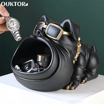 3D Крутая статуя собаки Скульптура Бульдога с большой пастью Украшение стола Коробка для хранения конфет Банка монет Декор домашней скульптуры