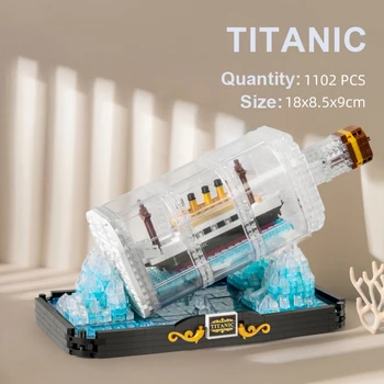 1100шт Строительные блоки Титаник Пиратская лодка Пароход в бутылке Мини Корабль Микро Кирпичи DIY модель Дрейфующая бутылка Игрушки для детей подарок