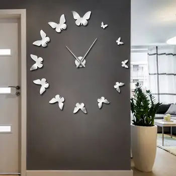 Декоративное Зеркало Большие Настенные Часы Природа Летающие Бабочки Современный Дизайн Роскошные Большие Настенные Часы DIY Бескаркасные Настенные Часы Clock