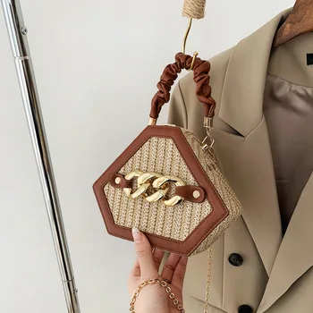 Летняя нишевая дизайнерская сумка с текстурой, универсальная повседневная сумка на цепочке, плетеная из соломы, сумка через плечо