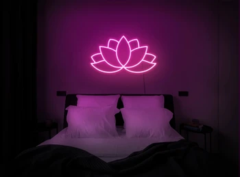 Неоновая вывеска Lotus с питанием от USB для декора комнаты, светодиодный неоновый ночник с регулируемой яркостью для настенного искусства в цветочном магазине, домашний декор