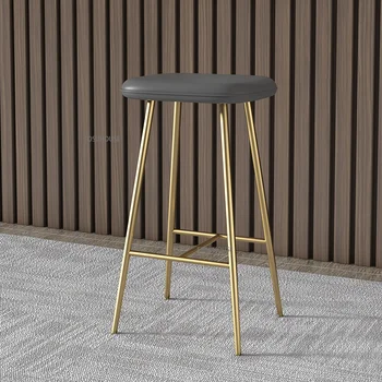 Скандинавская мебель Кожаное барное кресло Домашний Свет Роскошная стойка для кафе и столовой Барный стул Дизайнерский Железный Высокий барный стул для отдыха