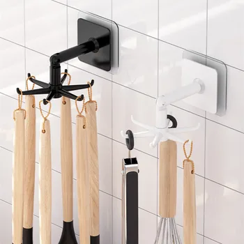 6-Челюстные самоклеящиеся крючки для кухни, Вращающийся на 360 градусов Крючок, Вешалка для ванной комнаты, Многоцелевой Настенный Дверной Органайзер для хранения