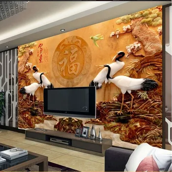 бейбехан Пользовательские 3D обои фреска Китайская резьба по нефриту стиль гостиной диван телевизор фоновые обои бесшовное покрытие стен