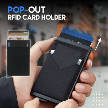 Многофункциональный тонкий алюминиевый кошелек, эластичная задняя сумка, автоматический всплывающий чехол для банковских карт, Мини-RFID-кошелек, ID-держатель кредитной карты