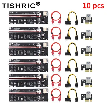 TISHRIC 10ШТ PCIE Riser 009S Плюс PCI 1X-16X Удлинитель Адаптер USB3.0 6pin Кабель PCI-E Riser Для Майнинга Видеокарты GPU Miner