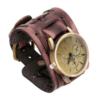 Часы для мужчин Роскошные наручные часы Кварцевые Кожаные часы в стиле ретро Модные коричневые Крутые Мужские часы в стиле панк Браслет Relogio Masculino