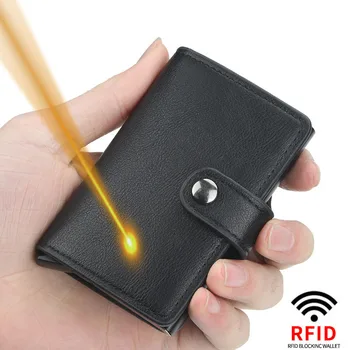 Новый мужской держатель для кредитных карт с RFID-блокировкой из углеродного волокна Hasp, кожаный чехол-бумажник для банковских карт, защитный чехол для карт, кошелек для женщин