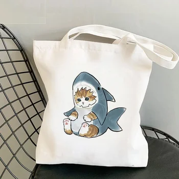 Kawaii Cat Shark Хозяйственная Сумка Bolsa Compra Сменная Джутовая Сумка Bolsa Shopper Bolso Хозяйственная сумка-Тоут Многоразовая Сетчатая Экобагажница