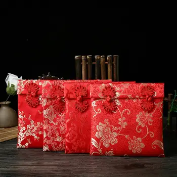 Дракон Феникс Высококачественный Парчовый Красный конверт с Китайскими узлами Изысканный Цветочный денежный пакет Новогодние Свадебные сумки с кисточками
