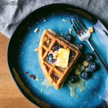 NOOLIM Европейское большое керамическое блюдо неправильной формы, десертная тарелка, тарелка для завтрака, креативная керамическая синяя тарелка, столовая посуда