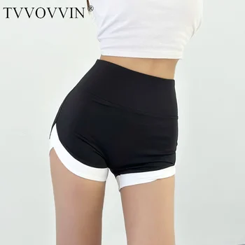 TVVOVVIN Для отдыха и спорта, Универсальные брюки Shark с высокой талией, женская летняя верхняя одежда 2023 года, Тонкие контрастные шорты для фитнеса WU7Y