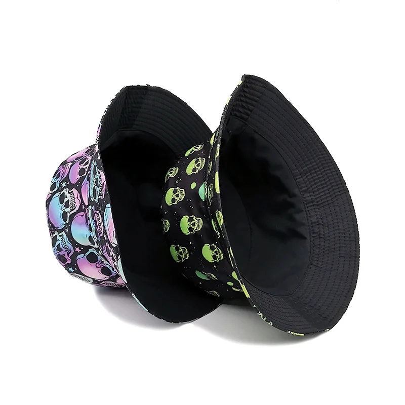 Американские креативные шляпы-ведерки с принтом черепа для мужчин и женщин, двусторонняя одежда 2023, Летние солнцезащитные панамы для улицы