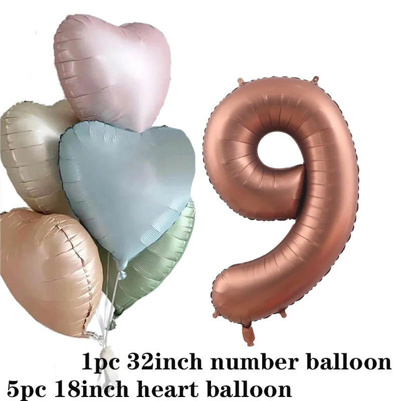 1 комплект воздушных шаров из фольги с сердечками карамельного цвета, 32-дюймовый воздушный шар с номером, украшение для вечеринки в честь 1-го дня рождения, Свадьба, подарки для душа ребенка