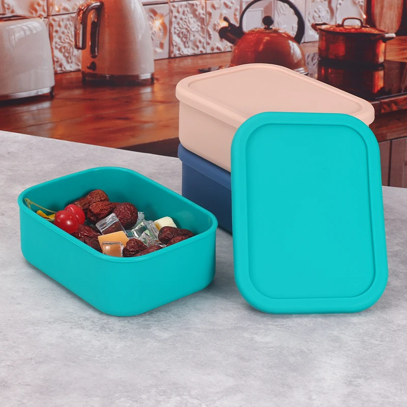 Bento Box Контейнеры для хранения продуктов, контейнер для ланча для детей, пригодный для микроволновой печи Герметичный силиконовый прямоугольный ланч-бокс многоразового использования