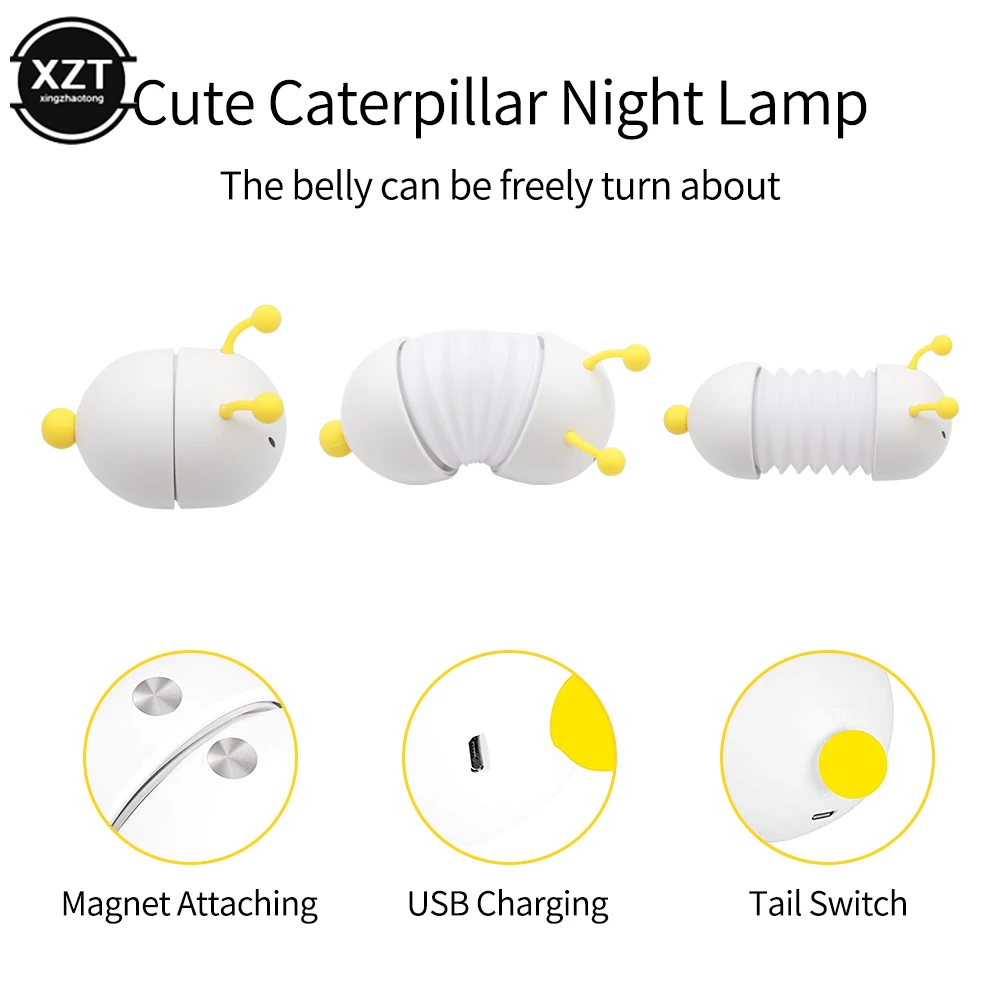 Симпатичный USB-ночник Creative Caterpillar LED Mini Lamp Выдвижной Перезаряжаемый Масштабируемый для детей Детские Игрушки в подарок