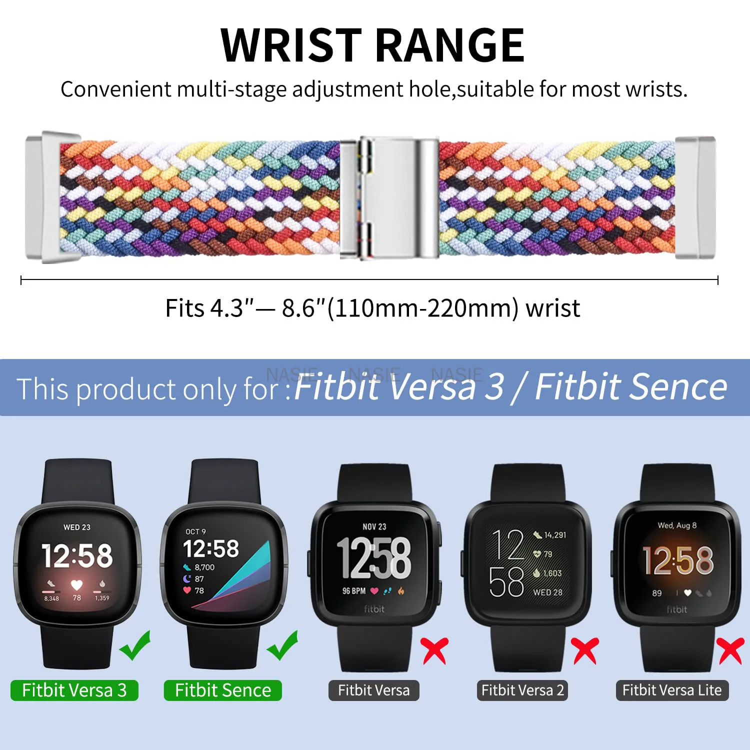 Ремешок Solo Loop с нейлоновой оплеткой для Fitbit Versa 3, ремешок для часов Fitbit Sense, ремешок для аксессуаров, ремешок