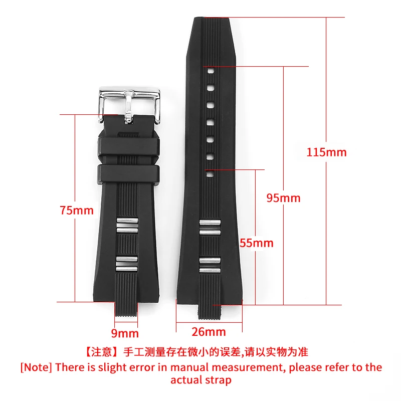 Мягкий удобный силиконовый ремешок для часов Bvlgari Diagono 26 мм, не содержащий пыли, резиновый, со специальным выпуклым интерфейсом, мужской ремешок для часов