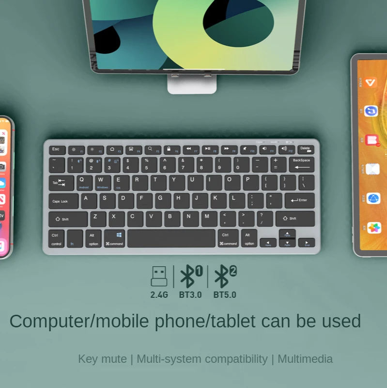 Комбинированная беспроводная клавиатура и мышь Bluetooth 5.0 и 2.4 G, мини мультимедийная клавиатура и мышь для портативных ПК, iPad TV, Android Macbook