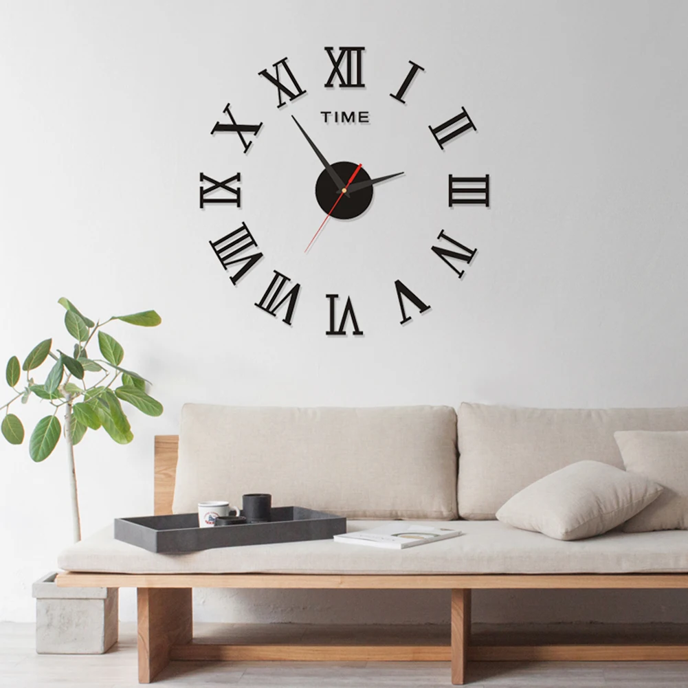 3D DIY Большие настенные часы Современный дизайн Бесшумная Настенная наклейка Часы Акриловые Настенные часы Без перфорации Бесшумные Часы Домашний декор Новый